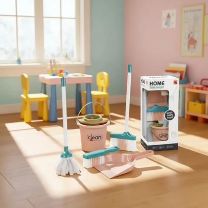 Imagem de Kit De Limpeza Infantil 6 Peças Vassoura Rodo Balde E Pá
