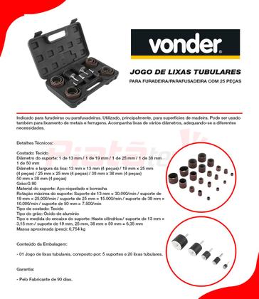 Imagem de Kit de Lixa Tubular 25 Peças para Furadeira/parafusadeira - Vonder