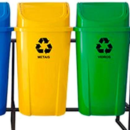 Imagem de Kit de Lixeiras para Coleta Seletiva 60 Litros com 4 Peças Lar Plástico