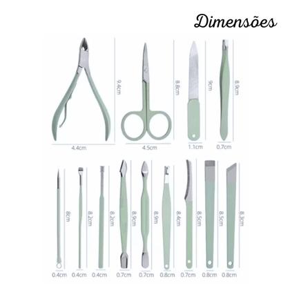 Imagem de Kit de Manicure e Pedicure em Inox com Estojo Dobrável Premium (16 peças)