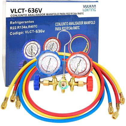 Imagem de Kit de Manifold Completo Com Mangueiras 90CM Para Gás R134A R22 R404A Ar Condicionado Inverter Split
