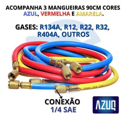 Imagem de Kit de Manifold Completo Com Mangueiras 90CM Para Gás R134A R22 R404A Ar Condicionado Inverter Split