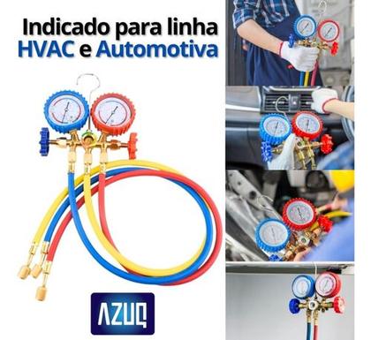 Imagem de Kit de Manifold Completo Com Mangueiras 90CM Para Gás R134A R22 R404A Ar Condicionado Inverter Split