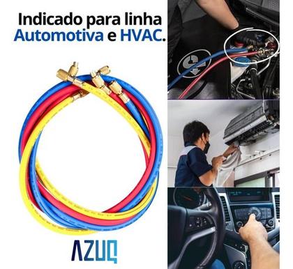 Imagem de Kit de Manifold Completo Com Mangueiras 90CM Para Gás R134A R22 R404A Ar Condicionado Inverter Split