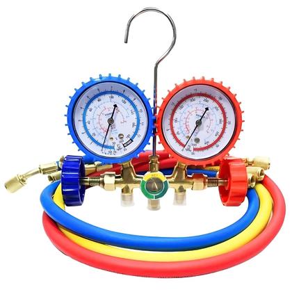 Imagem de Kit de Manifold Completo Com Mangueiras 90CM Para Gás R134A R22 R404A Ar Condicionado Inverter Split