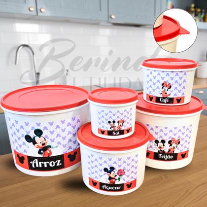 Imagem de Kit de Mantimentos de Plástico com Tampa  5 Peças Coloridas com Estampa Animada Infantil, Ideal para Armazenar Alimentos com Praticidade e Estilo