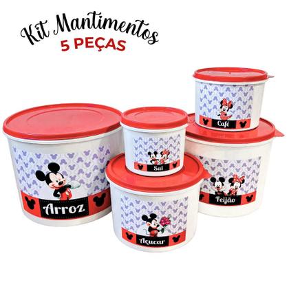 Imagem de Kit de Mantimentos de Plástico com Tampa  5 Peças Coloridas com Estampa Animada Infantil, Ideal para Armazenar Alimentos com Praticidade e Estilo