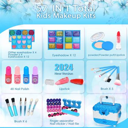 Imagem de Kit de maquiagem Amerrly Kids para meninas de 4 a 9 anos com 57 unidades