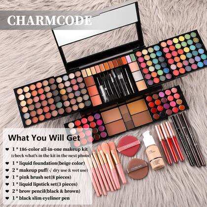 Imagem de Kit de maquiagem CHARMCODE Full com sombra, batom e pincéis