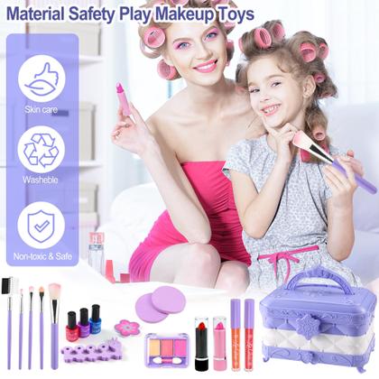 Imagem de Kit de maquiagem DAUXONE para meninas com espelho iluminado por LED de 3 cores