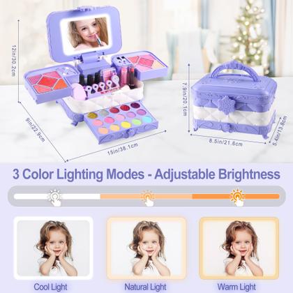 Imagem de Kit de maquiagem DAUXONE para meninas com espelho iluminado por LED de 3 cores