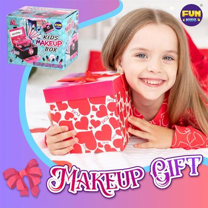 Imagem de Kit de maquiagem FUN KIDZ 60 unidades para meninas de 6 a 12 anos com caixa dobrável