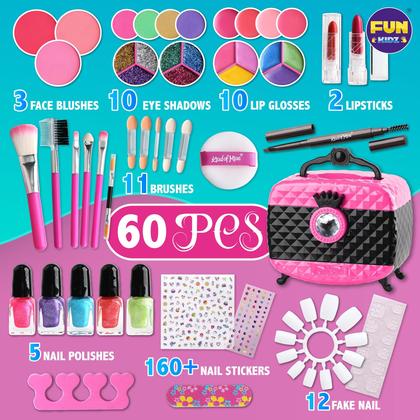 Imagem de Kit de maquiagem FUN KIDZ 60 unidades para meninas de 6 a 12 anos com caixa dobrável