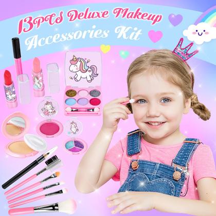 Imagem de Kit de maquiagem GIFTINBOX Kids para meninas com bolsa unicórnio de 3 a 12 anos