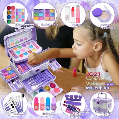 Imagem de Kit de maquiagem HERAPFANN Kids para meninas de 4 a 12 anos lavável roxo