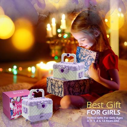 Imagem de Kit de maquiagem HERAPFANN Kids para meninas de 4 a 12 anos lavável roxo