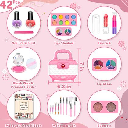 Imagem de Kit de maquiagem Hollyhi 42 unidades para meninas com estojo de cosméticos de 3 a 12 anos
