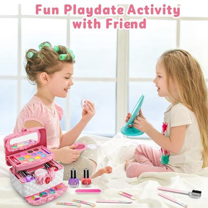 Imagem de Kit de maquiagem Hollyhi 42 unidades para meninas com estojo de cosméticos de 3 a 12 anos