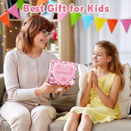 Imagem de Kit de maquiagem Hollyhi 42 unidades para meninas com estojo de cosméticos de 3 a 12 anos