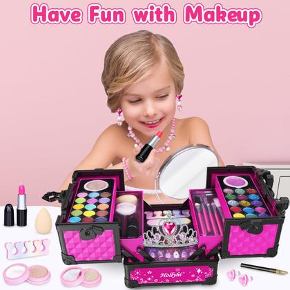 Imagem de Kit de maquiagem Hollyhi 65 peças infantis para meninas de 3 a 12 anos com estojo