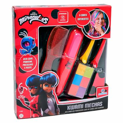 Imagem de Kit De Mechas Coloridas Ladybug Com Kwami Mechas Makebrinq Chapinha Infantil E Pente Para Cabelos