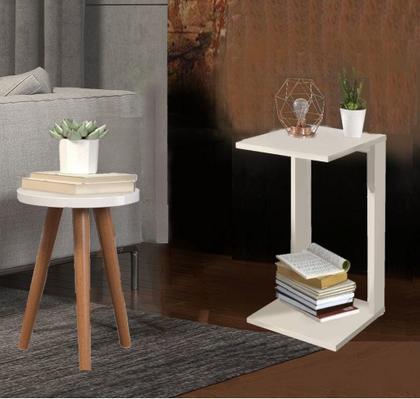 Imagem de Kit De Mesinhas Of White Decorativas Estante Para Livros