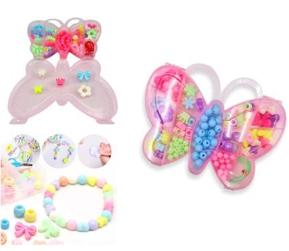 Imagem de Kit De Miçangas Para Pulseiras Maleta Borboleta Infantil Completa Rosa