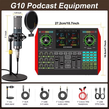 Imagem de Kit de Microfone para Podcast tenlamp P15 com Mesa de Som ao Vivo