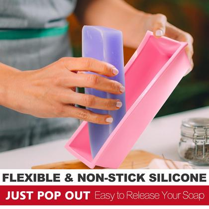 Imagem de Kit de moldagem de sabão LERYKIN Retangular de 1250 mL de silicone com cortador