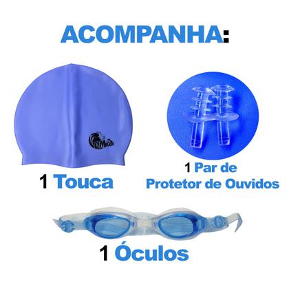 Imagem de Kit De Natação Completo DM Splash Com Touca Siliconada Óculos Ajustável E Tampão De Ouvido Em Silicone E Estojo Para Armazenamento
