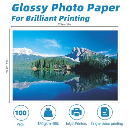 Imagem de Kit de papel fotográfico Glossy 8,5x11 180gsm 100 folhas de tinta tingida