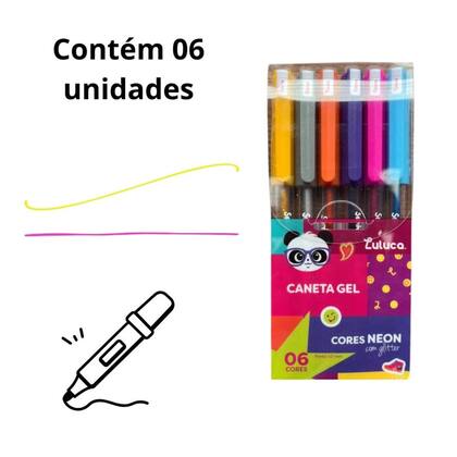 Imagem de Kit De Papelaria Luluca C/ 2 Marca-Texto Macio Roxo e Rosa + 6 Canetas Em Gel Neon Com Glitter Juvenil Escolar Skypaper