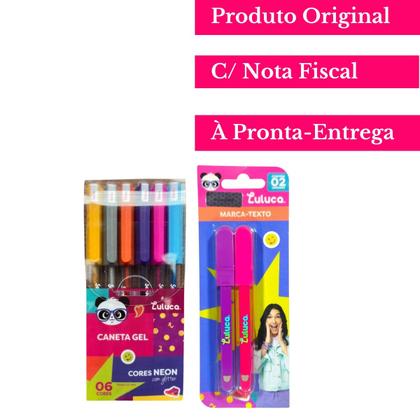 Imagem de Kit De Papelaria Luluca C/ 2 Marca-Texto Macio Roxo e Rosa + 6 Canetas Em Gel Neon Com Glitter Juvenil Escolar Skypaper
