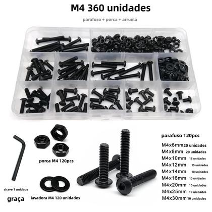 Imagem de Kit De Parafusos E Porcas De Aço Preto Grau 10.9 Com Cabeça Redonda Allen Hexagonal M1.6 a M8