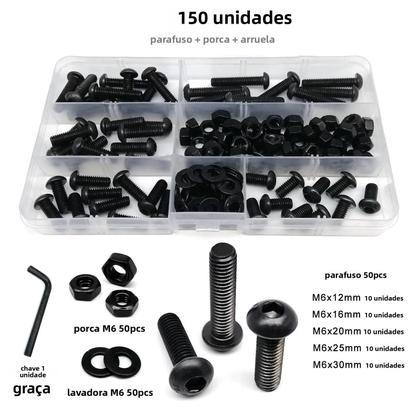 Imagem de Kit De Parafusos E Porcas De Aço Preto Grau 10.9 Com Cabeça Redonda Allen Hexagonal M1.6 a M8