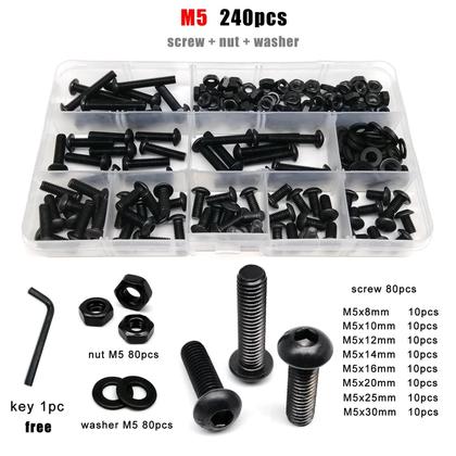 Imagem de Kit De Parafusos E Porcas De Aço Preto Grau 10.9 Com Cabeça Redonda Allen Hexagonal M1.6 a M8