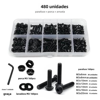 Imagem de Kit De Parafusos E Porcas De Aço Preto Grau 10.9 Com Cabeça Redonda Allen Hexagonal M1.6 a M8