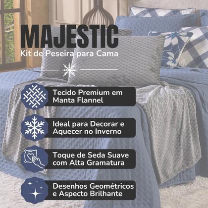 Imagem de Kit de Peseira Para Cama Majestic com Fronhas 03 Peças - Tecido Mantinha Flannel em Toque de Seda Brilhante