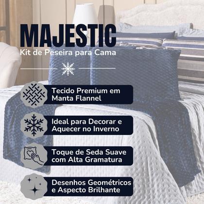 Imagem de Kit de Peseira Para Cama Majestic com Fronhas 03 Peças - Tecido Mantinha Flannel em Toque de Seda Brilhante