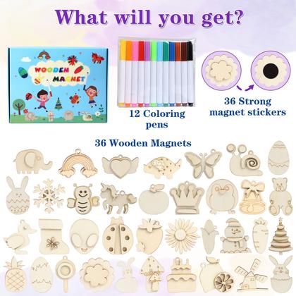 Imagem de Kit de pintura DIY Worgree de ímãs de madeira para crianças 36 unidades de 4 a 12 anos