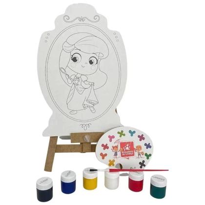 Imagem de Kit de Pintura Infantil Cavalete Avental Godê Pincel e Tinta Princesas