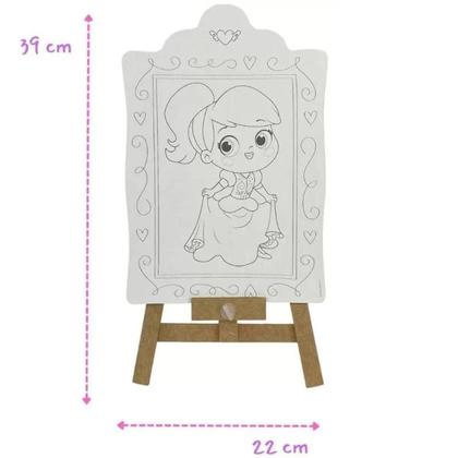 Imagem de Kit de Pintura Infantil Cavalete Avental Godê Pincel e Tinta Princesas