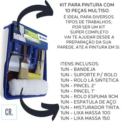 Imagem de Kit de Pintura Tigre Com 10 Peças Multiuso Profissional Para Pintar Paredes e Tetos Kit Para Pintor Pintar Casa Rolo de Pintura Pincel Espátula