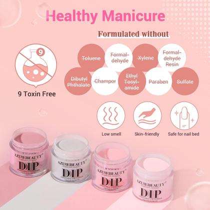 Imagem de Kit de Pó para Unhas Dip Powder AZUREBEAUTY - 4 Cores e Ferramentas