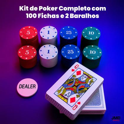 Imagem de Kit de Poker com 100 Fichas 2 Baralhos para Jogos e Torneios