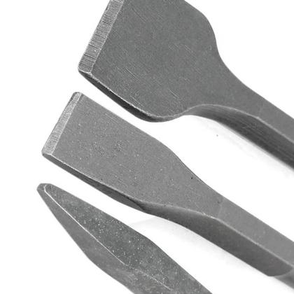 Imagem de Kit De Ponteiras Talhadeira Chata Pá Para Martelete 3 Peças 25cm Metal Resistente Durável