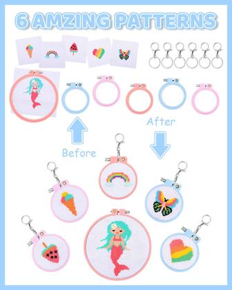 Imagem de Kit de ponto cruz Pollieay para crianças de 7 a 13 anos com instruções de 6 unidades