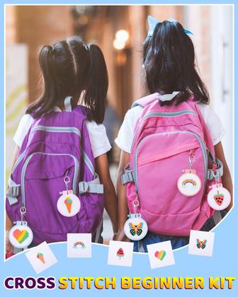 Imagem de Kit de ponto cruz Pollieay para crianças de 7 a 13 anos com instruções de 6 unidades