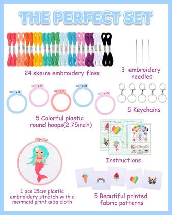 Imagem de Kit de ponto cruz Pollieay para crianças de 7 a 13 anos com instruções de 6 unidades