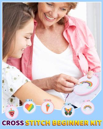 Imagem de Kit de ponto cruz Pollieay para crianças de 7 a 13 anos com instruções de 6 unidades